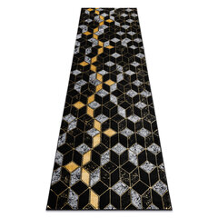 Современная ковровая дорожка Gloss 400B 86, геометрическая, чёрная / золотая цена и информация | Коврики | kaup24.ee