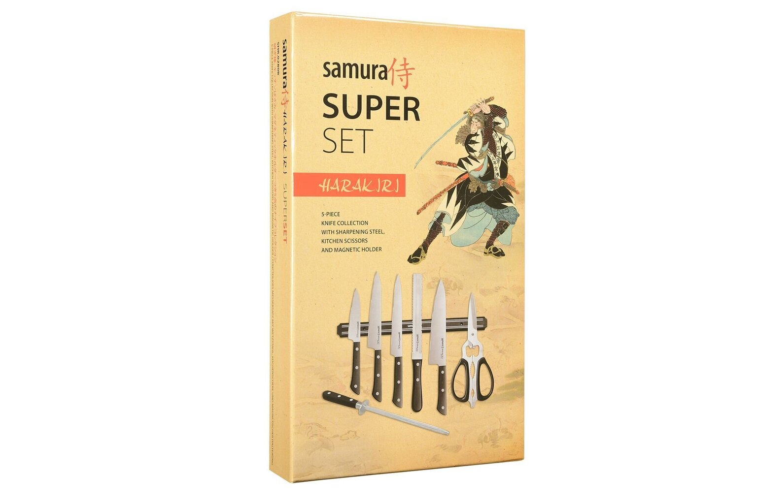 Samura Harakiri Super komplekt 5 nuga 208/108/170/150/99mm + hoidik / lihvimisvarras / käärid 59 HRC цена и информация | Noad ja tarvikud | kaup24.ee