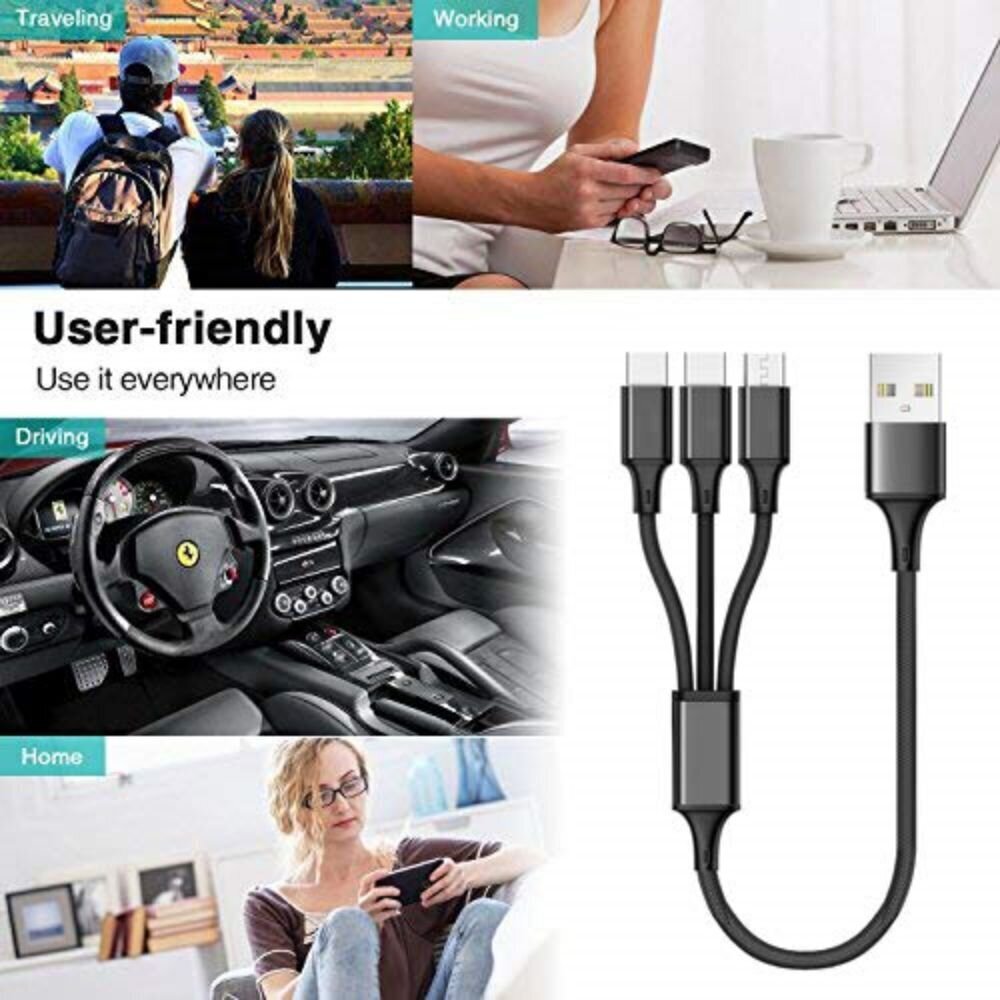 USB-kaabel 3 tüüpi pistikutega, valge hind ja info | Mobiiltelefonide kaablid | kaup24.ee