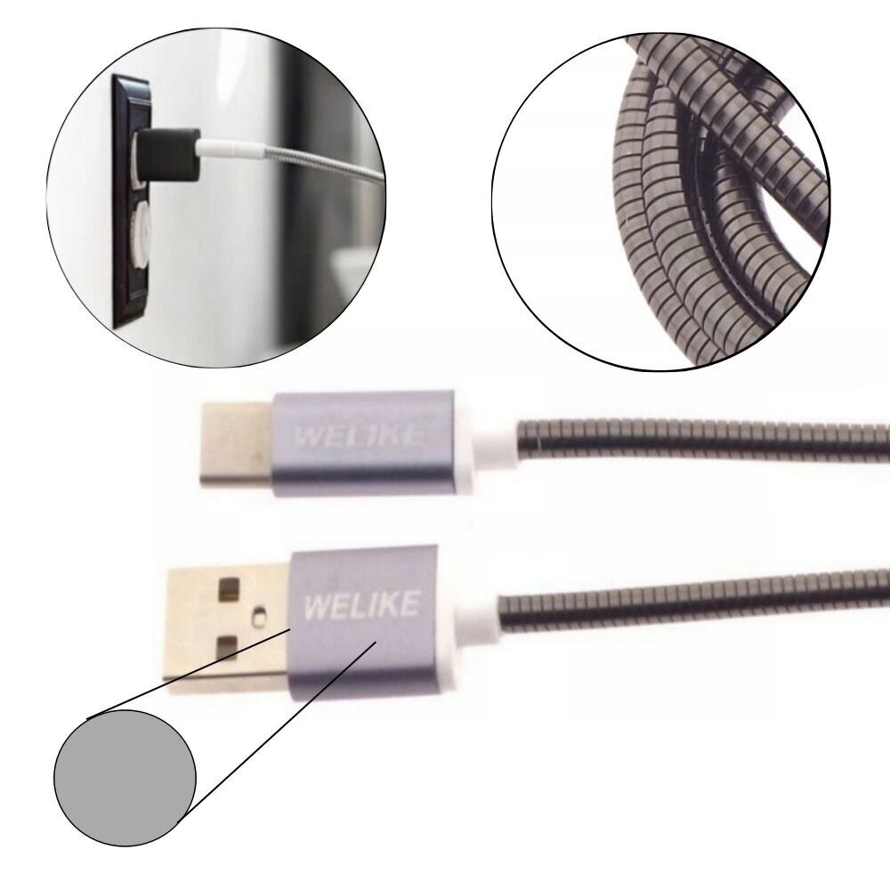 USB-kaabel USB Type-C ühendusega, hõbedane hind ja info | Mobiiltelefonide kaablid | kaup24.ee