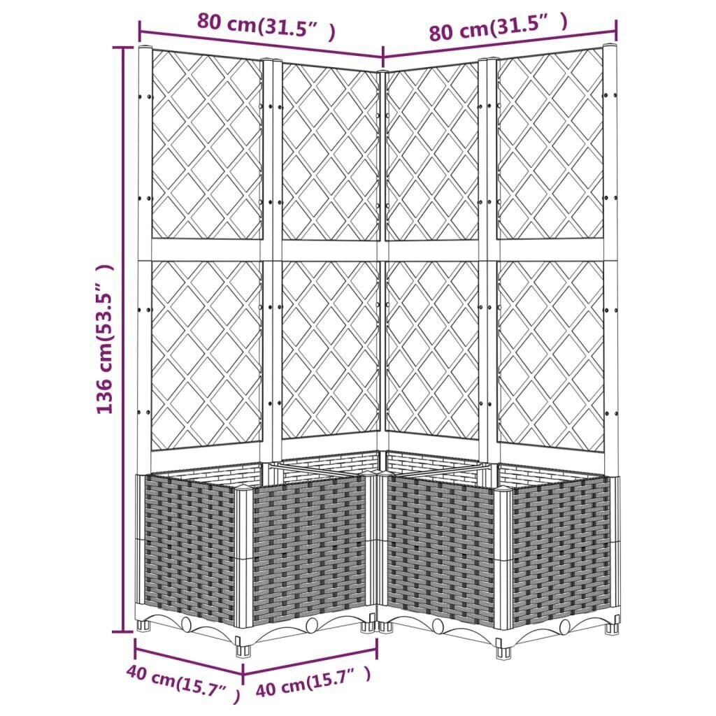 vidaXL võrega taimekast, pruun, 80 x 80 x 136 cm PP hind ja info | Lillekastid | kaup24.ee