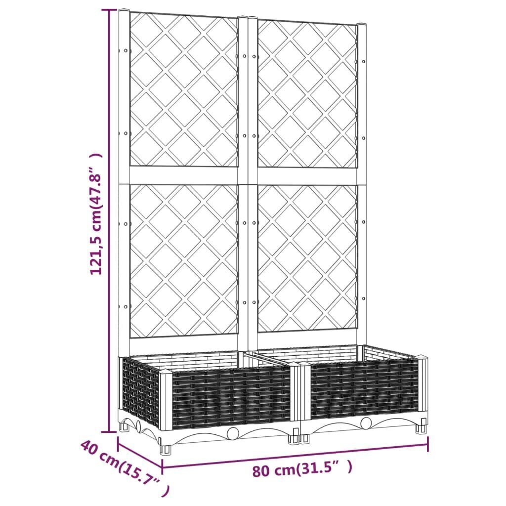 vidaXL võrega taimekast, pruun, 80 x 40 x 121,5 cm PP hind ja info | Lillekastid | kaup24.ee