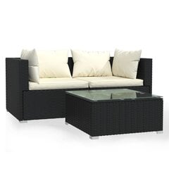 Садовый набор с подушками, 3 части, чёрный цена и информация | Комплекты уличной мебели | kaup24.ee