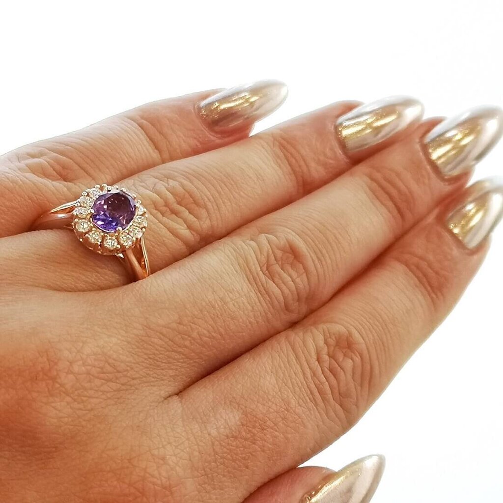 Naiste sõrmus Ametüstiga ja teemant-Moissanite, 14K kullatud, 925 Hõbe hind ja info | Sõrmused | kaup24.ee
