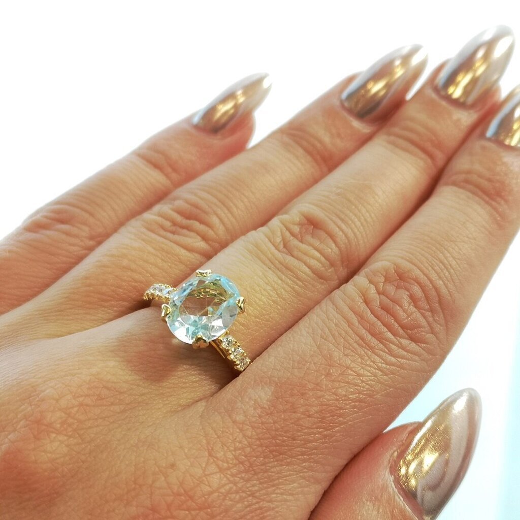 Topaas ja teemant-Moissanite kullatud hõbesõrmus naistele, hõbe 925 ja kuld 585 цена и информация | Sõrmused | kaup24.ee