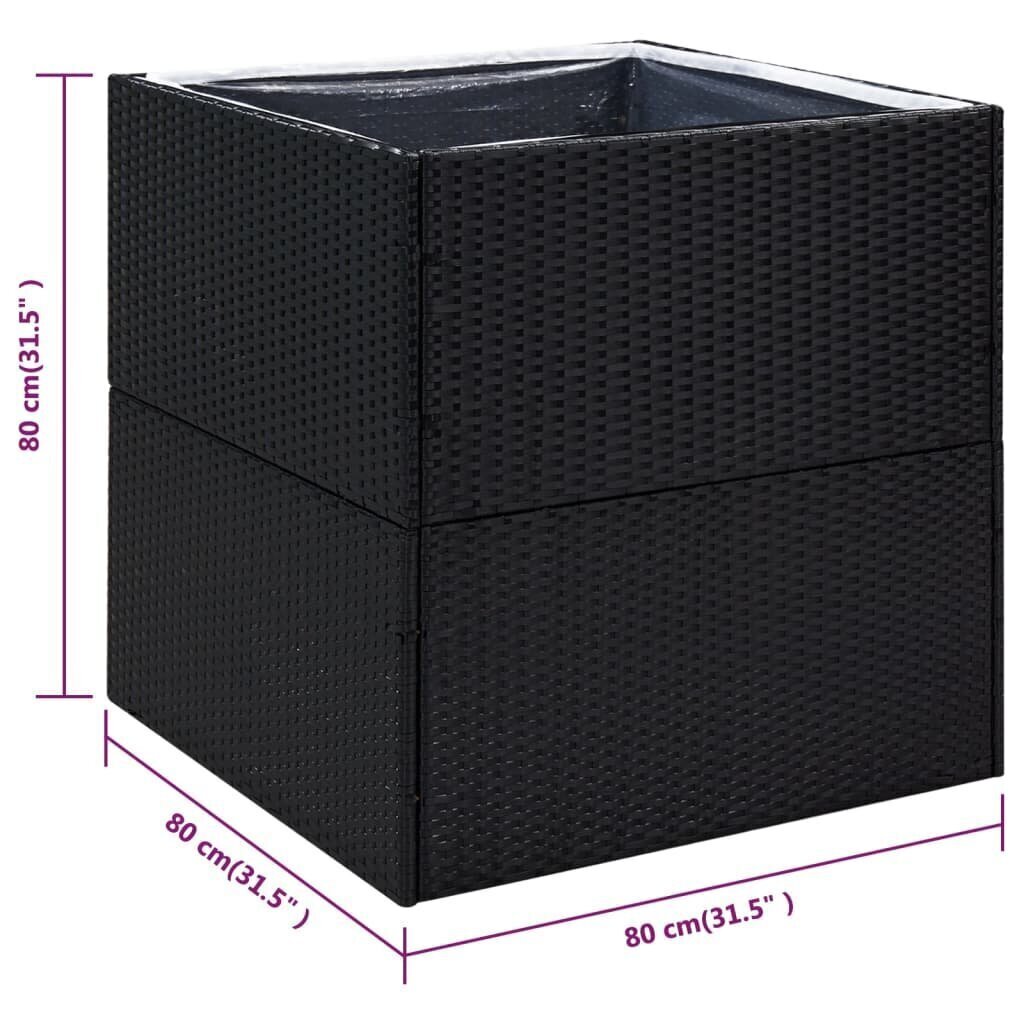 vidaXL taimekast, must, 80 x 80 x 80 cm, polürotang hind ja info | Lillekastid | kaup24.ee