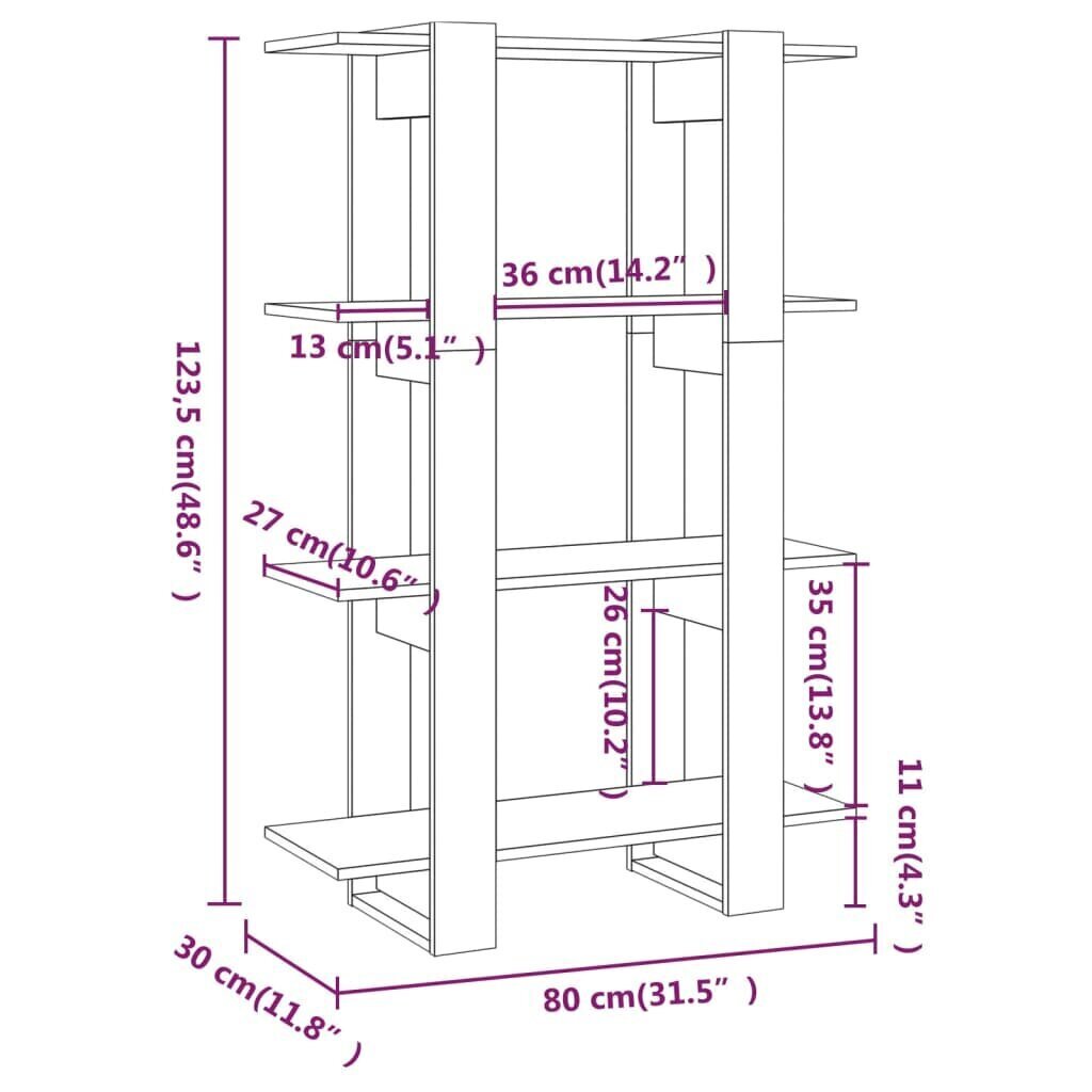 vidaXL raamaturiiul/ruumijagaja, valge, 80x30x123,5 cm hind ja info | Riiulid | kaup24.ee