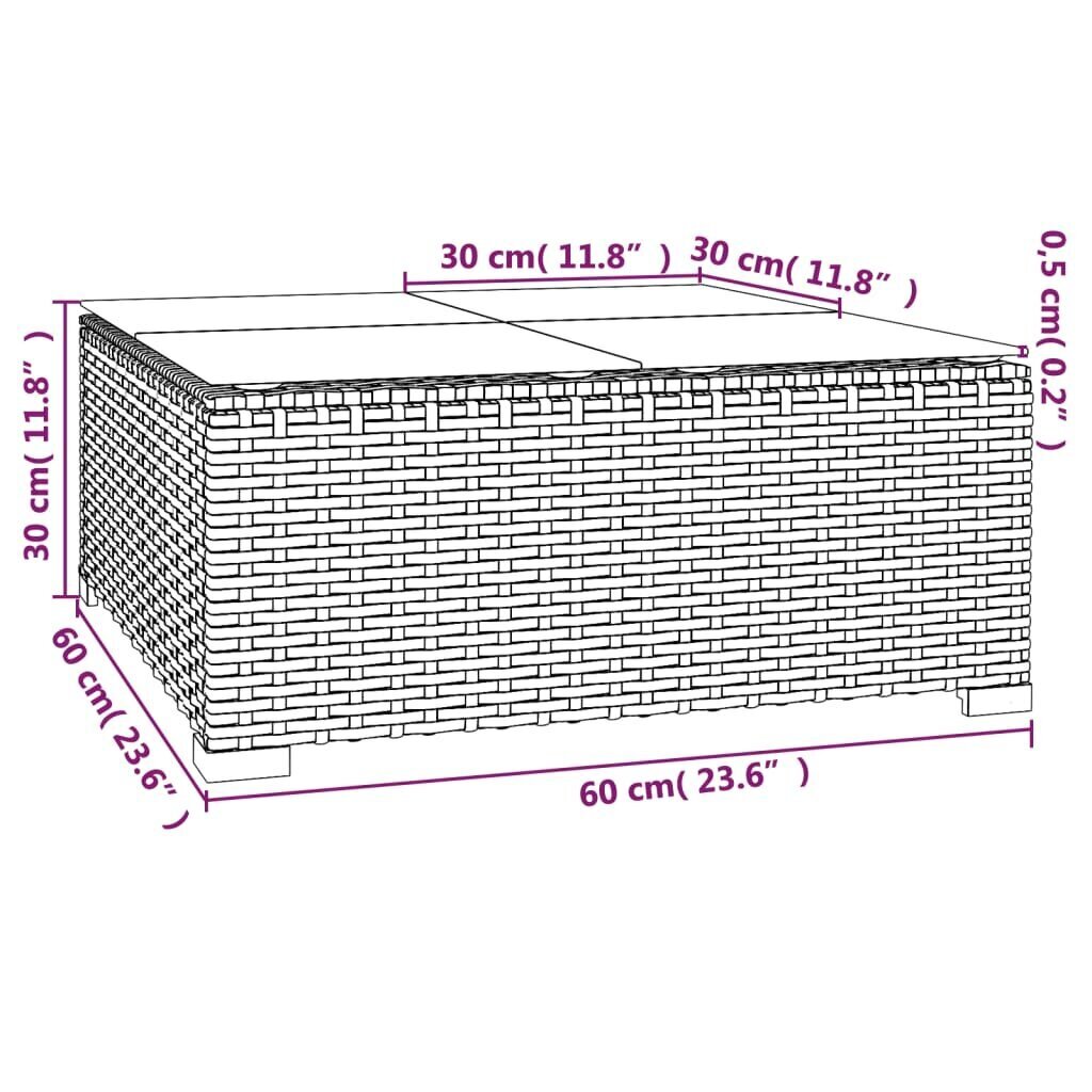 vidaXL aia kohvilaud, must, 60x60x30 cm, polürotang ja klaas цена и информация | Aialauad | kaup24.ee