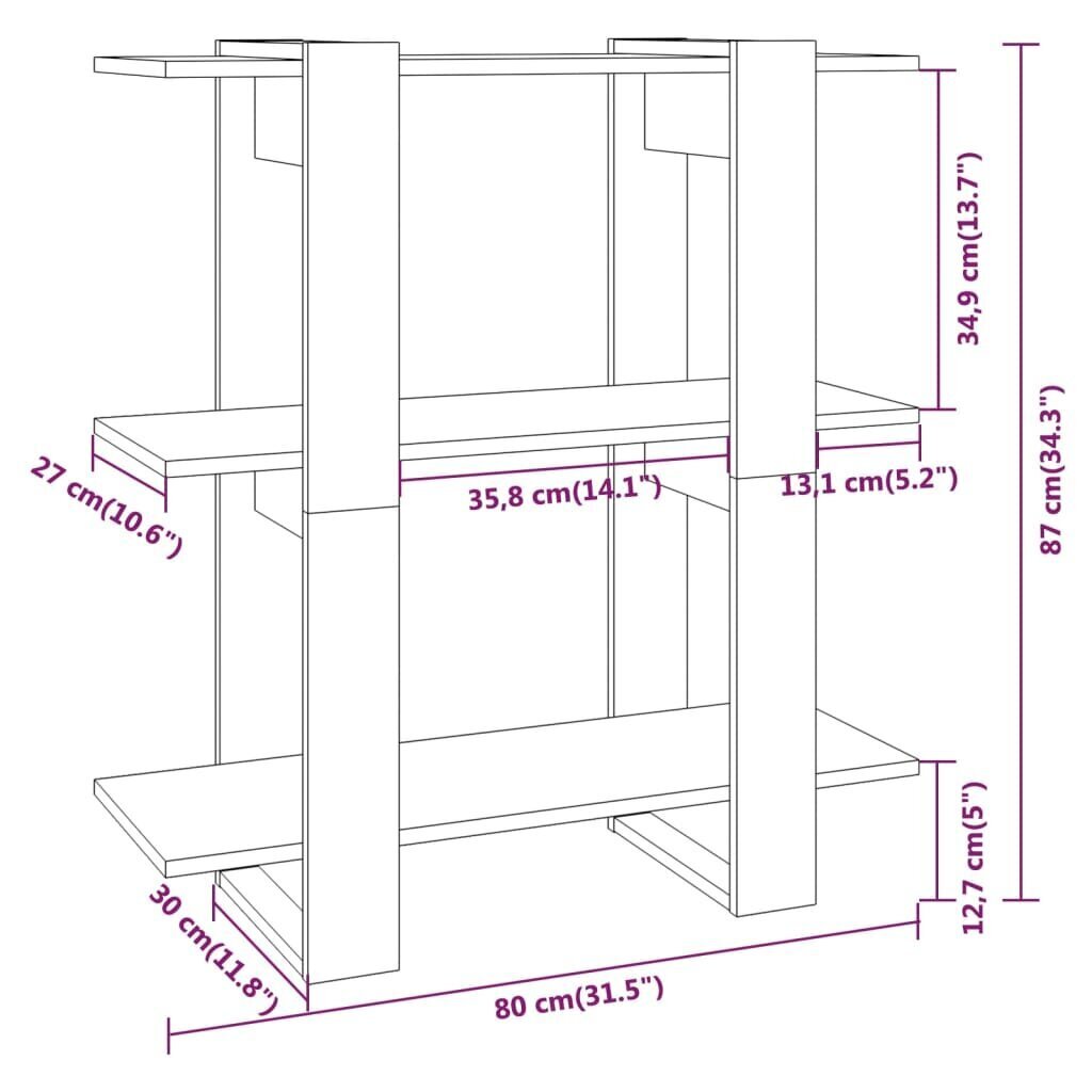 vidaXL raamaturiiul/ruumijagaja kõrgläikega valge 80x30x160 cm hind ja info | Riiulid | kaup24.ee