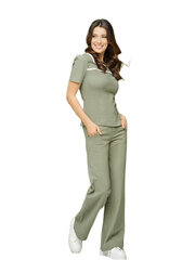Stretch linasest riidest püksid Lega KL42, roheline hind ja info | Naiste püksid | kaup24.ee