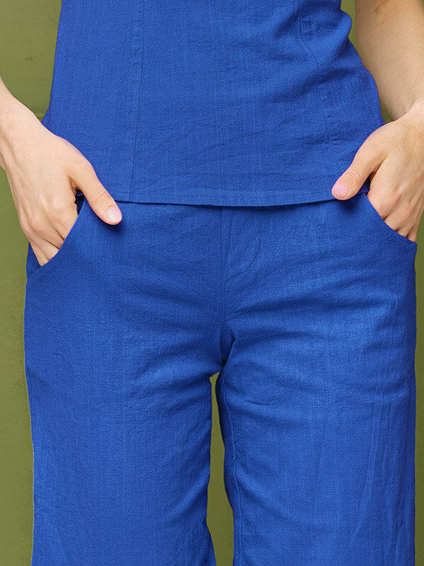 Stretch linasest riidest püksid Lega KL42, sinine цена и информация | Naiste püksid | kaup24.ee