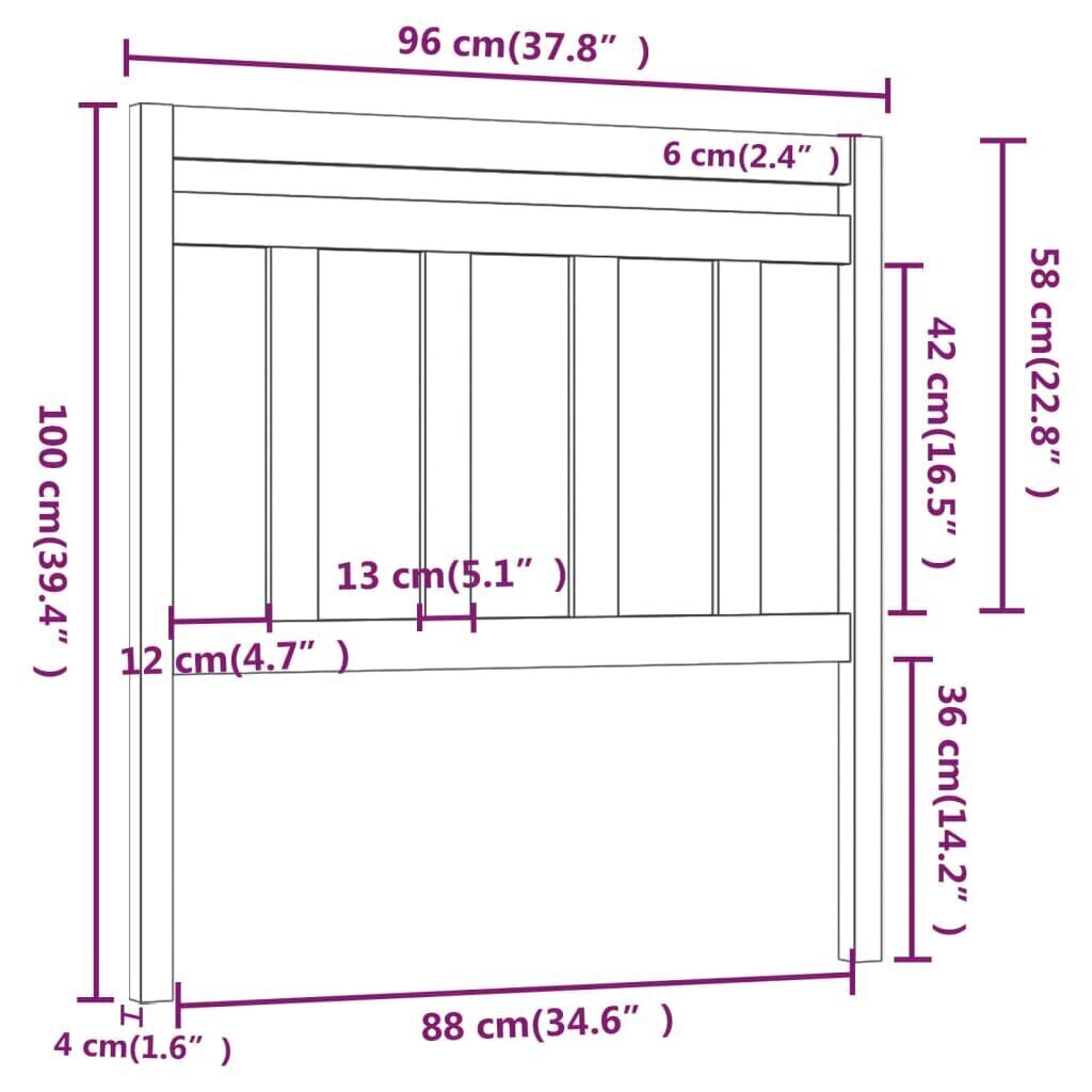 vidaXL voodipeats, valge, 96 x 4 x 100 cm, männipuit цена и информация | Voodid | kaup24.ee