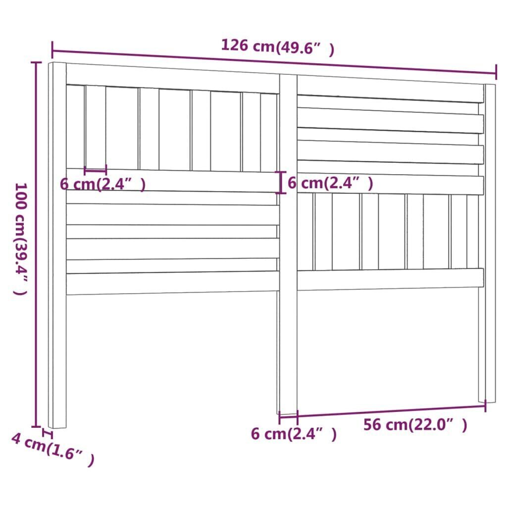 vidaXL voodipeats, hall, 126 x 4 x 100 cm, männipuit hind ja info | Voodid | kaup24.ee