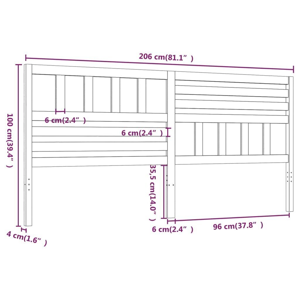 vidaXL voodipeats, hall, 206 x 4 x 100 cm, männipuit hind ja info | Voodid | kaup24.ee