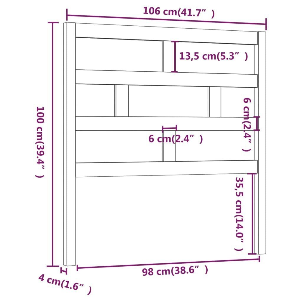 vidaXL voodipeats, hall, 106 x 4 x 100 cm, männipuit hind ja info | Voodid | kaup24.ee