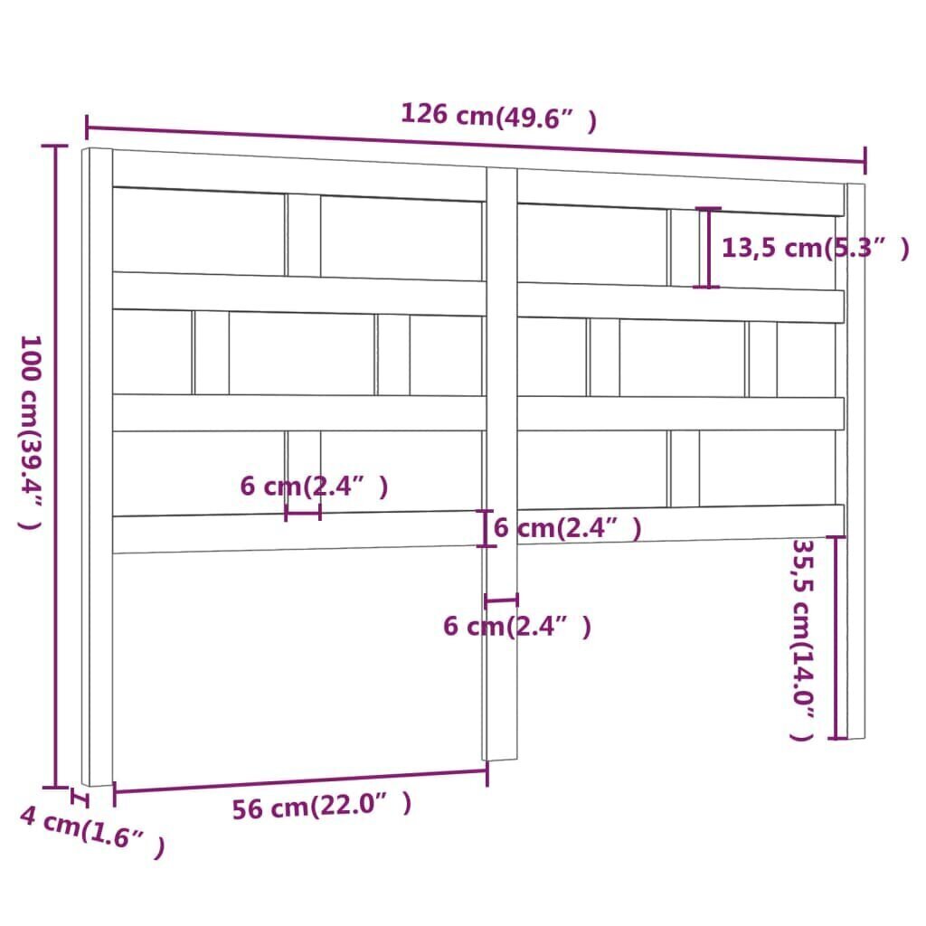 vidaXL voodipeats, 126 x 4 x 100 cm, männipuit hind ja info | Voodid | kaup24.ee