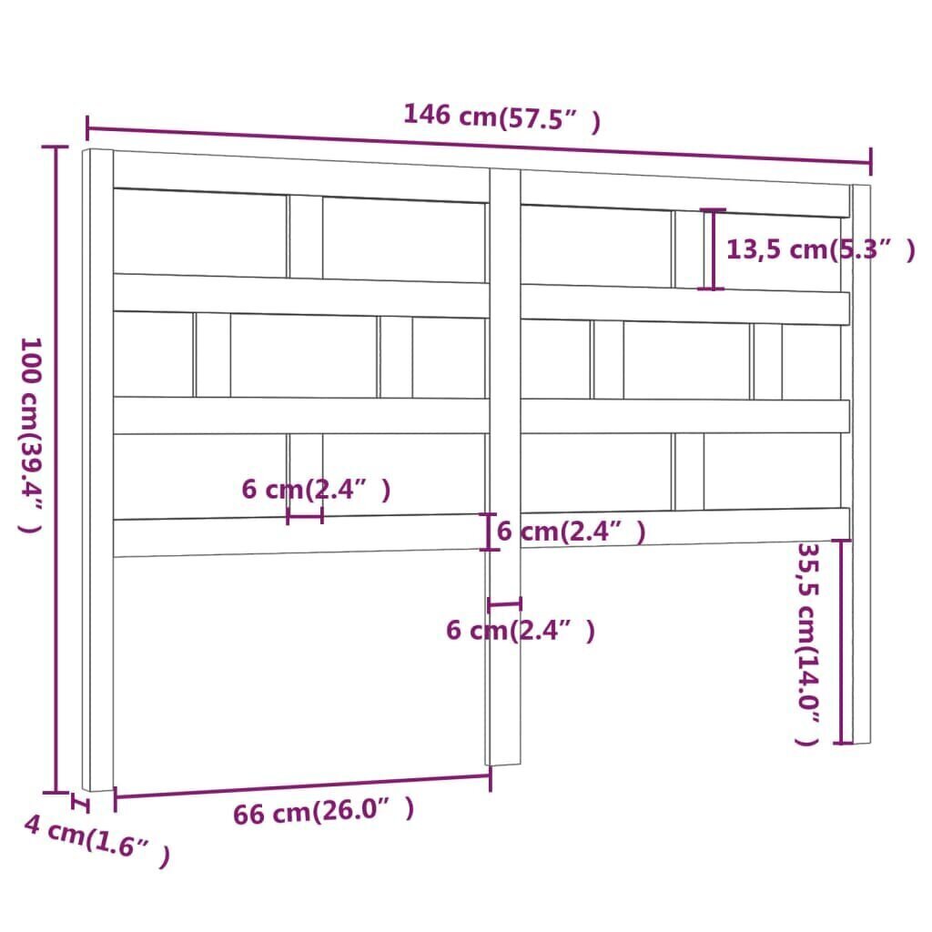 vidaXL voodipeats, hall, 146 x 4 x 100 cm, männipuit hind ja info | Voodid | kaup24.ee