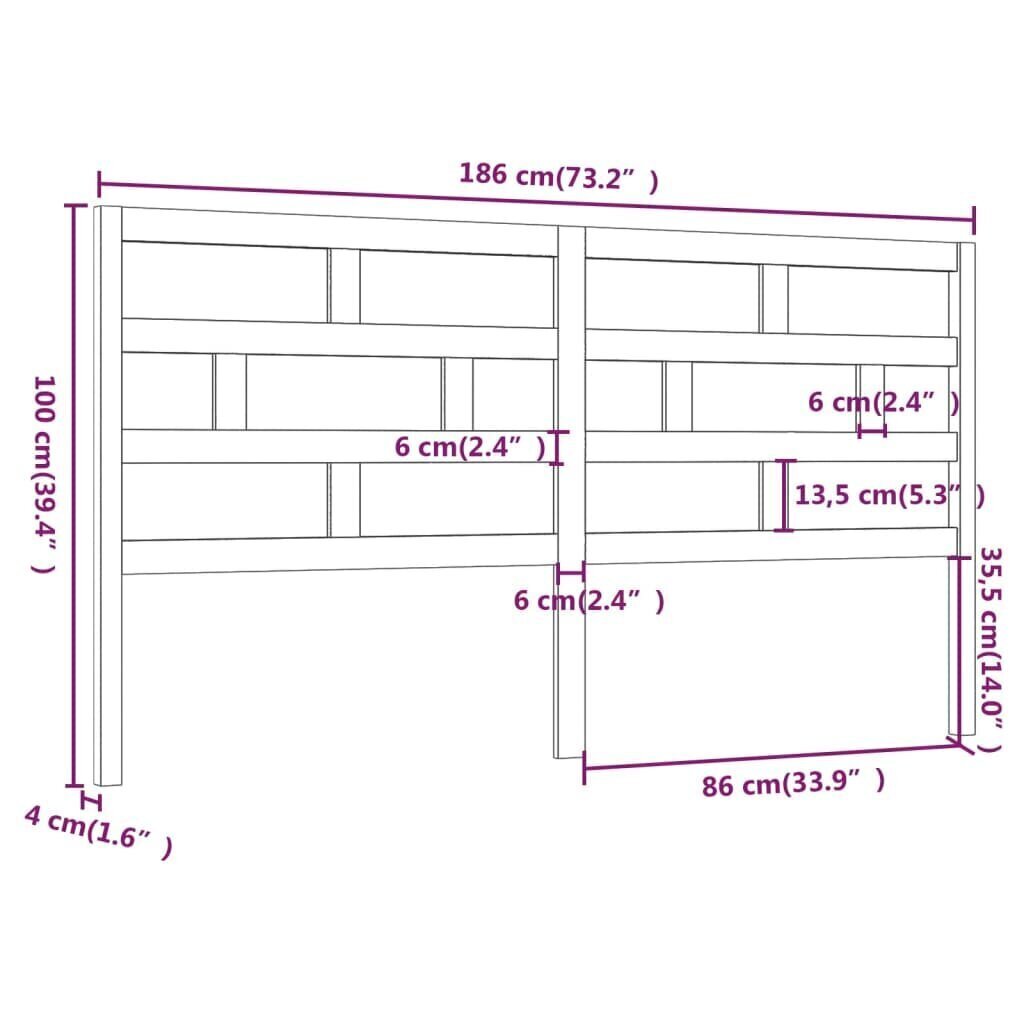 vidaXL voodipeats, valge, 186 x 4 x 100 cm, männipuit hind ja info | Voodid | kaup24.ee