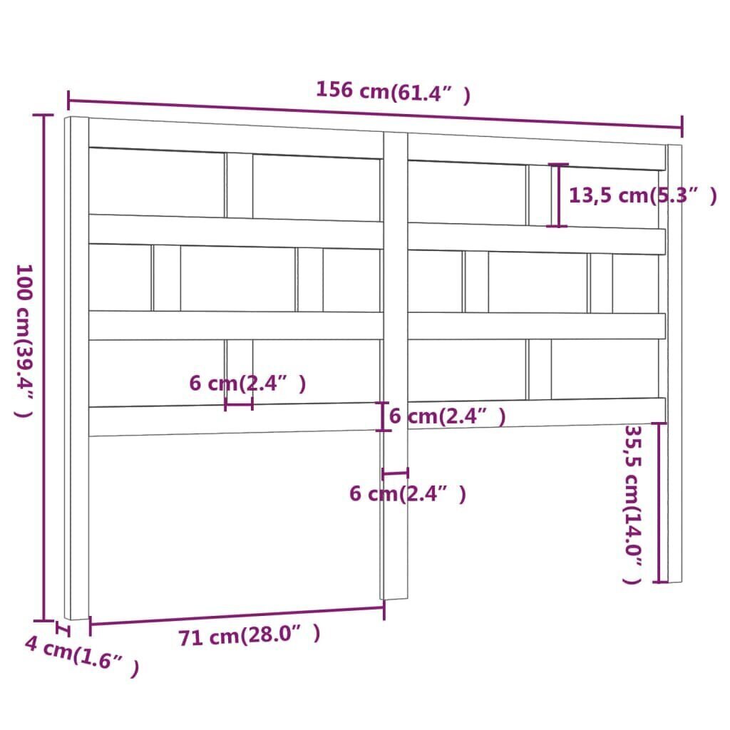 vidaXL voodipeats, valge, 156 x 4 x 100 cm, männipuit hind ja info | Voodid | kaup24.ee