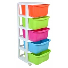 Пластиковая подставка с 5 цветными ящиками на колесиках. цена и информация | Ящики для вещей | kaup24.ee