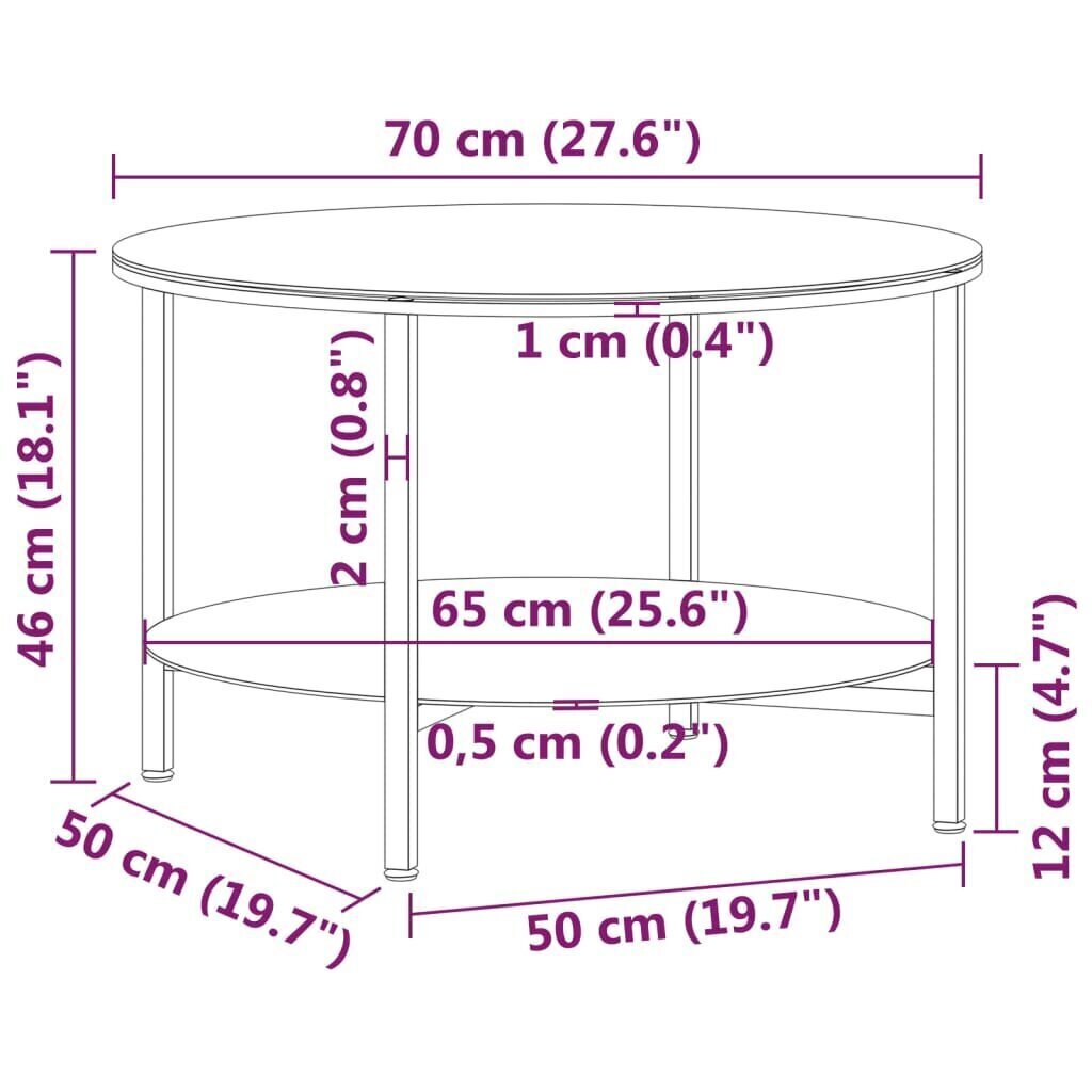 vidaXL teelaud, must ja must marmor, 70 cm, karastatud klaas цена и информация | Diivanilauad | kaup24.ee