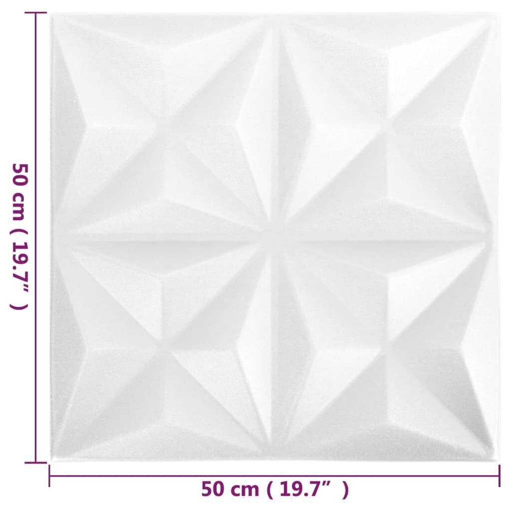 vidaXL 3D seinapaneelid, 12 tk, 50x50 cm, origamivalge, 3 m² цена и информация | Lae-, seinakaunistus elemendid | kaup24.ee