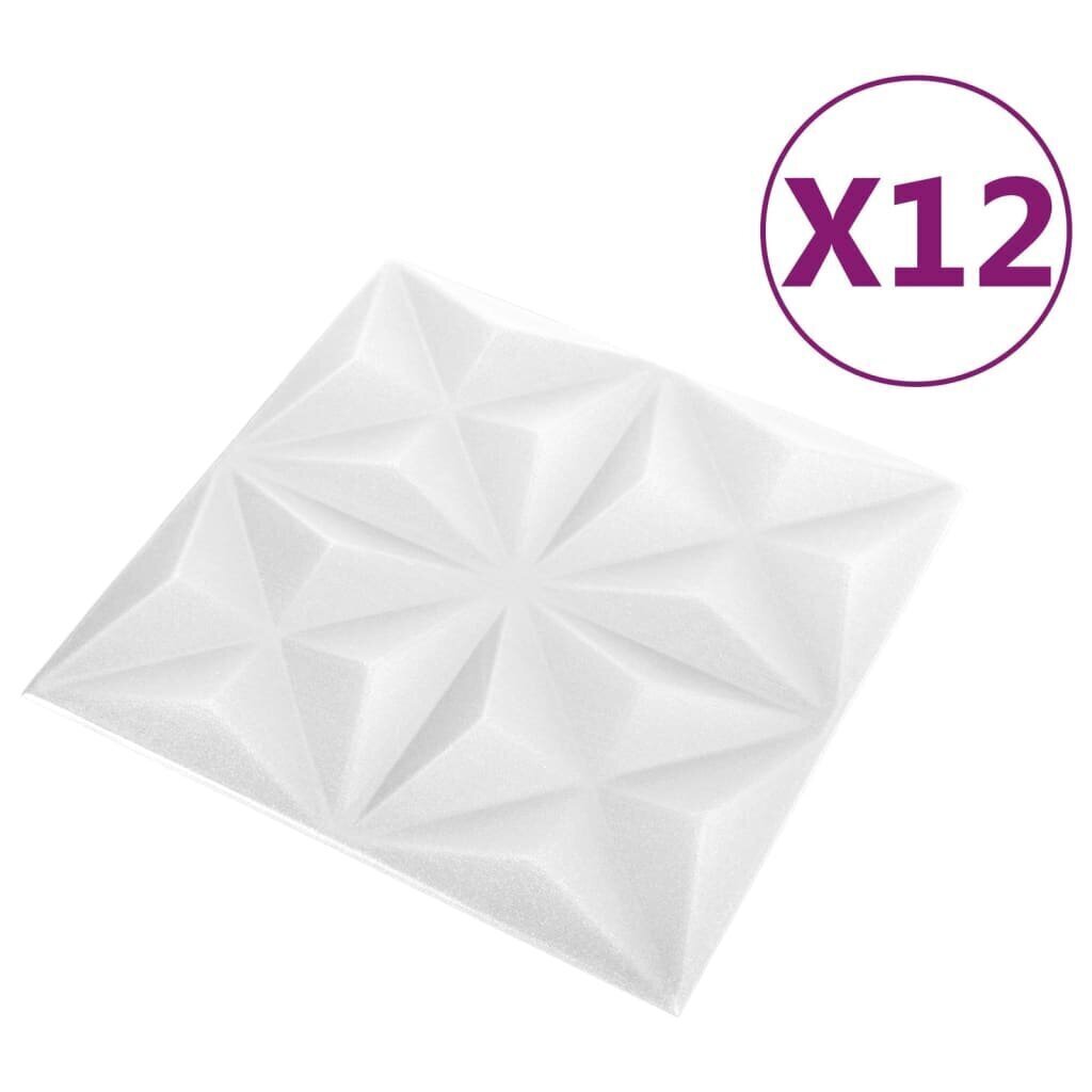 vidaXL 3D seinapaneelid, 12 tk, 50x50 cm, origamivalge, 3 m² цена и информация | Lae-, seinakaunistus elemendid | kaup24.ee