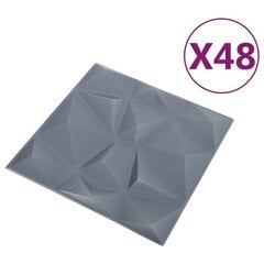 vidaXL 3D seinapaneelid, 48 tk, 50x50 cm, teemanthall, 12 m² hind ja info | Lae-, seinakaunistus elemendid | kaup24.ee