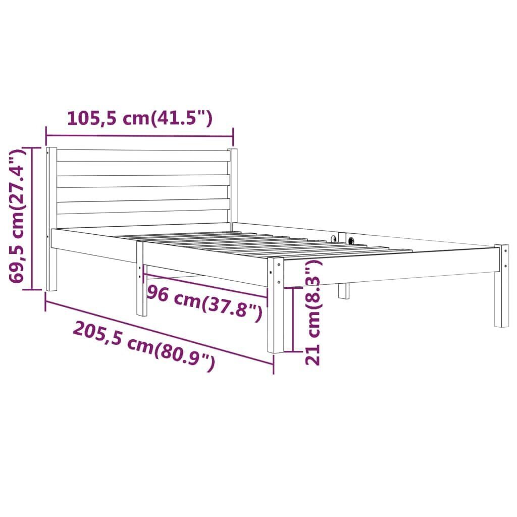 810424 vidaXL voodiraam täispuidust mänd 100x200 cm must цена и информация | Voodid | kaup24.ee