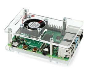 Raspberry Pi 4B/3B+/3B/2B korpus, avatav, ventilaatoriga - läbipaistev hind ja info | Robootika, konstruktorid ja tarvikud | kaup24.ee