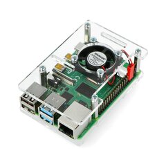 Raspberry Pi 4B/3B+/3B/2B korpus, avatav, ventilaatoriga - läbipaistev hind ja info | Robootika, konstruktorid ja tarvikud | kaup24.ee