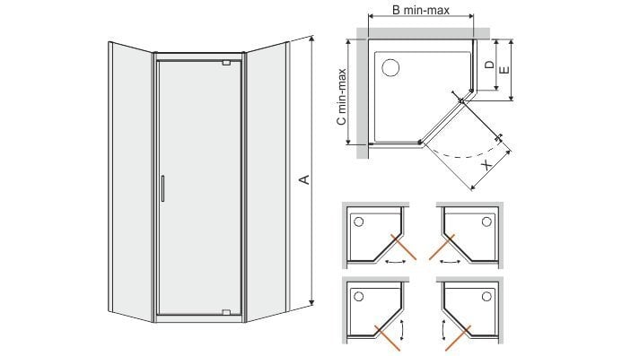 Nurga dušikabiin Sanplast TX PKDJ/TX5b 90s, profiil pergamon, dekoreeritud klaas grey цена и информация | Dušikabiinid | kaup24.ee