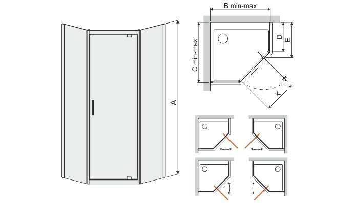 Nurga dušikabiin Sanplast TX PKDJ/TX5b 100s, profiil manhatan, dekoreeritud klaas W15 hind ja info | Dušikabiinid | kaup24.ee