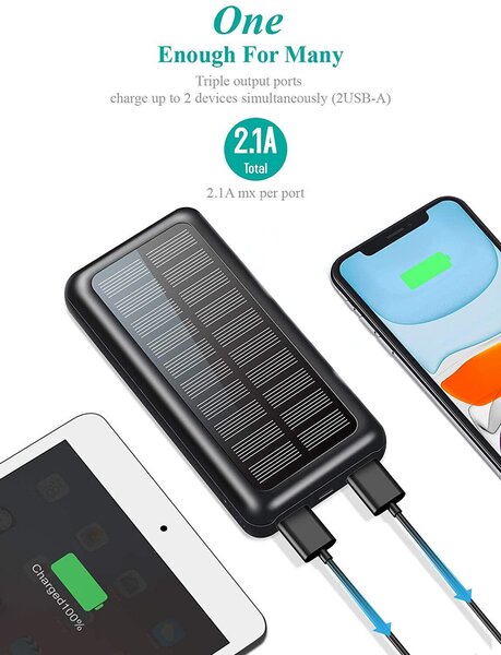 Välinekaasaskantavpäikeselaadija/aku„SolarPowerbank20000mAh“taskulambijaICkaitsega