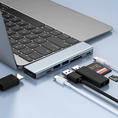 USB-adapter Apple Macbooki sülearvutitele 8-in-1 (2x USB 3.0, SD, HDMI, C-tüüpi) hind ja info | USB jagajad, adapterid | kaup24.ee