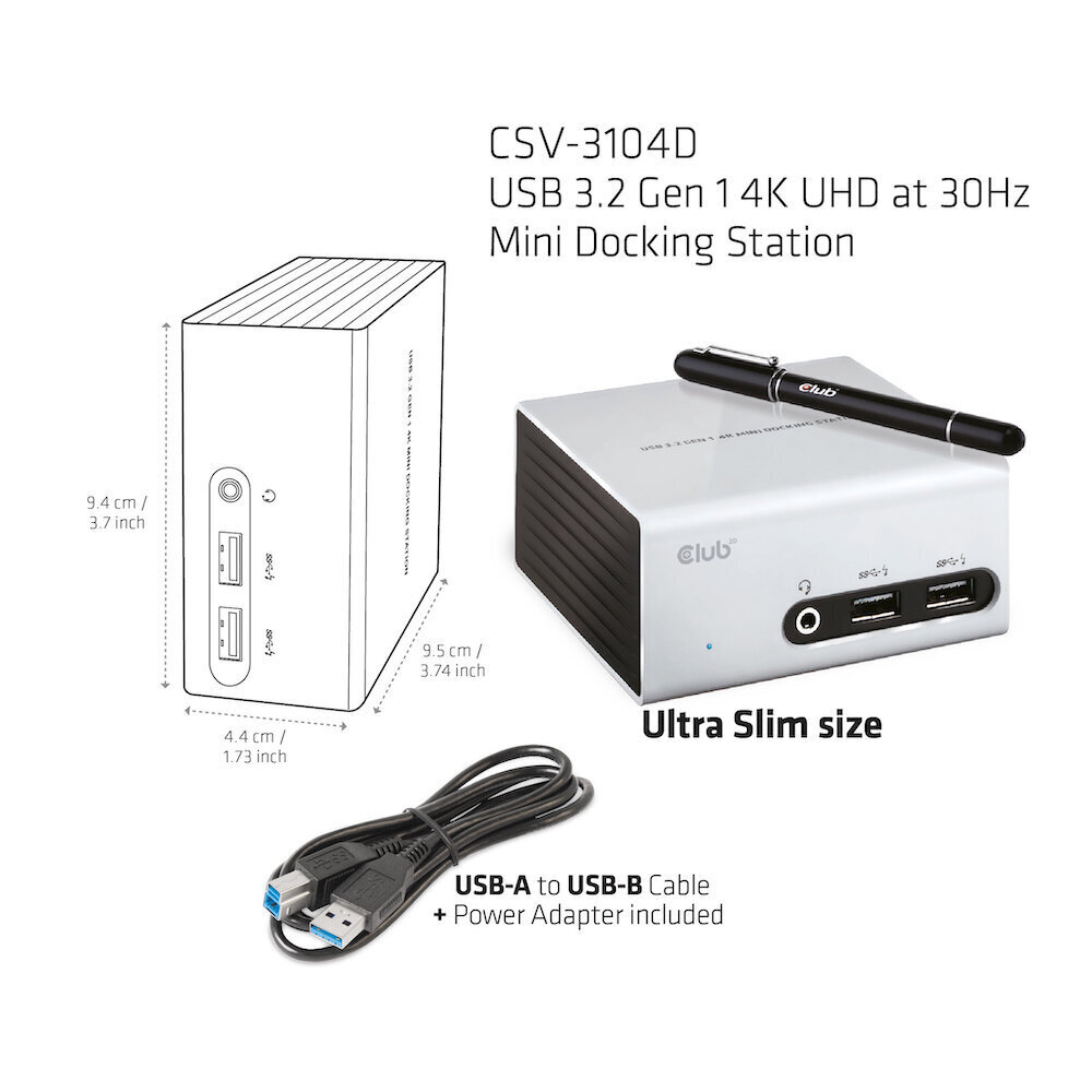 Club 3D Dock USB3.0 Dual GFX 4k Mini hind ja info | Videokaardid (GPU) | kaup24.ee