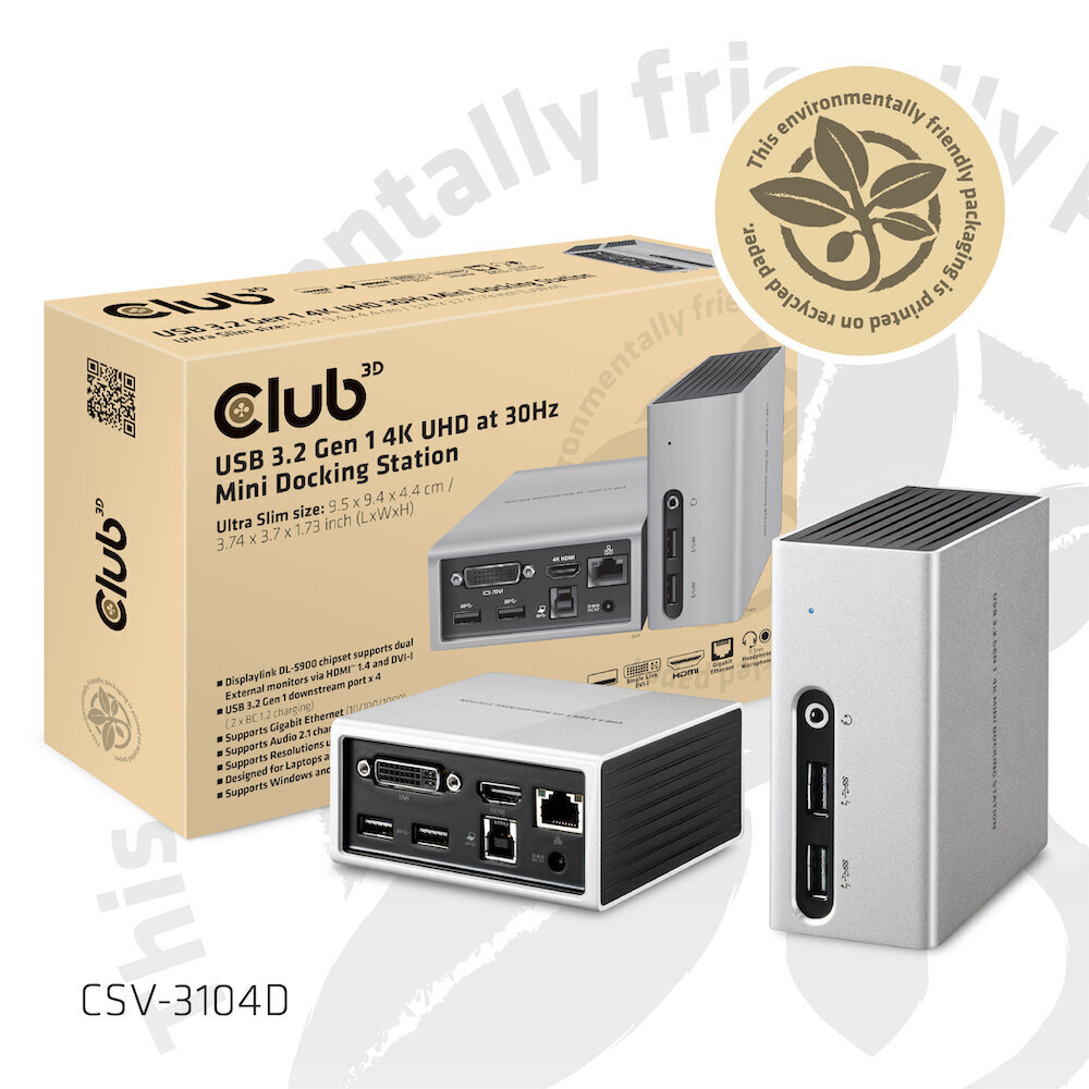 Club 3D Dock USB3.0 Dual GFX 4k Mini hind ja info | Videokaardid (GPU) | kaup24.ee