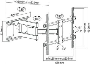 Seinakinnitus Led / Lcd / Plasma Tv 37-70", kuni 60 kg цена и информация | Кронштейны и крепления для телевизоров | kaup24.ee