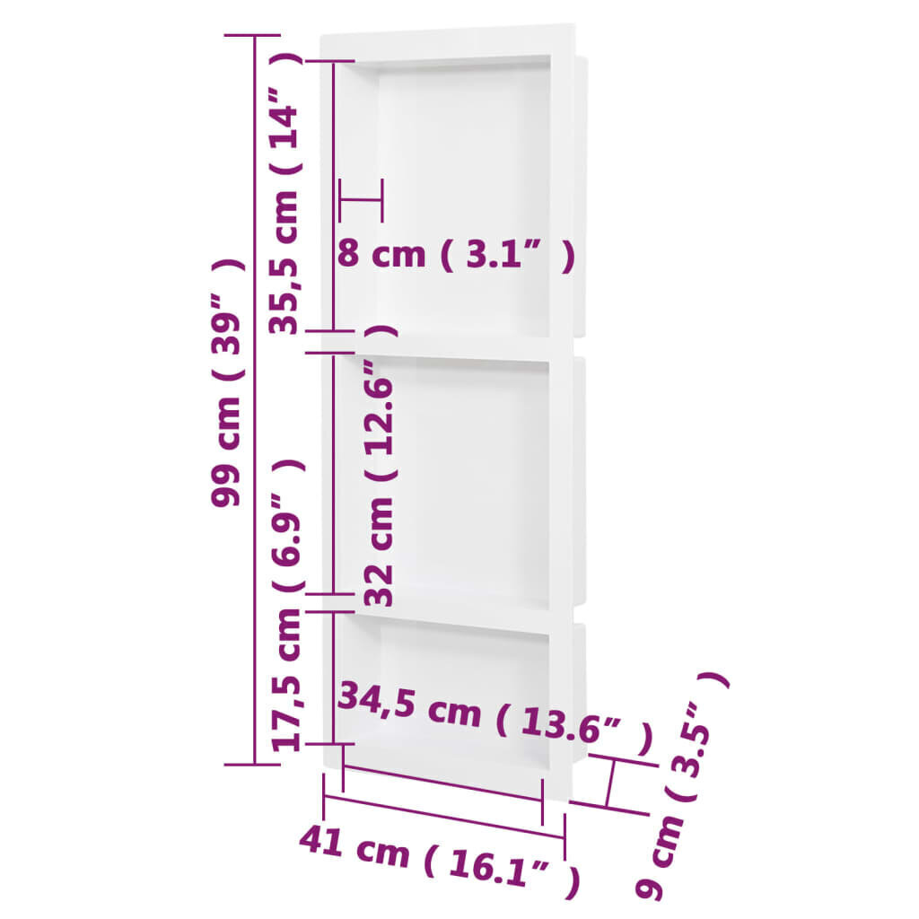 vidaXL dušinišš 2 sektsiooniga, mattvalge 41 x 99 x 9 cm hind ja info | Vannitoa sisustuselemendid ja aksessuaarid | kaup24.ee