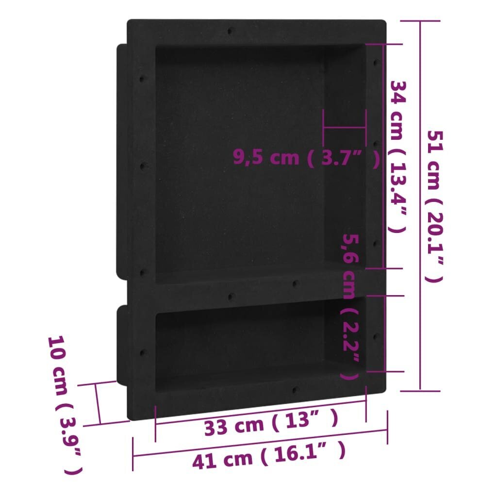 vidaXL dušinišš 2 sektsiooniga, mattmust 41 x 51 x 10 cm hind ja info | Vannitoa sisustuselemendid ja aksessuaarid | kaup24.ee