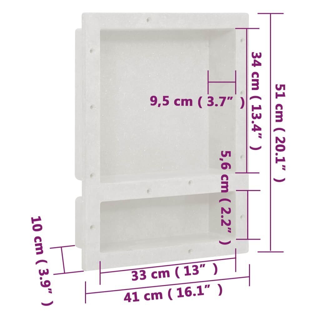 vidaXL dušinišš 2 sektsiooniga, mattvalge 41 x 51 x 10 cm hind ja info | Vannitoa sisustuselemendid ja aksessuaarid | kaup24.ee