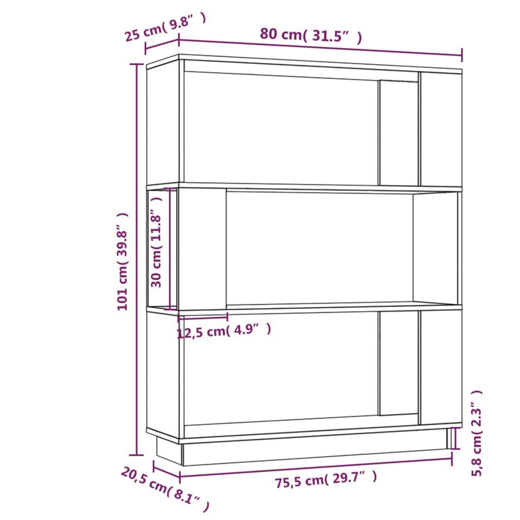 vidaXL raamaturiiul/ruumijagaja, 80x25x101 cm, täismännipuit hind ja info | Riiulid | kaup24.ee