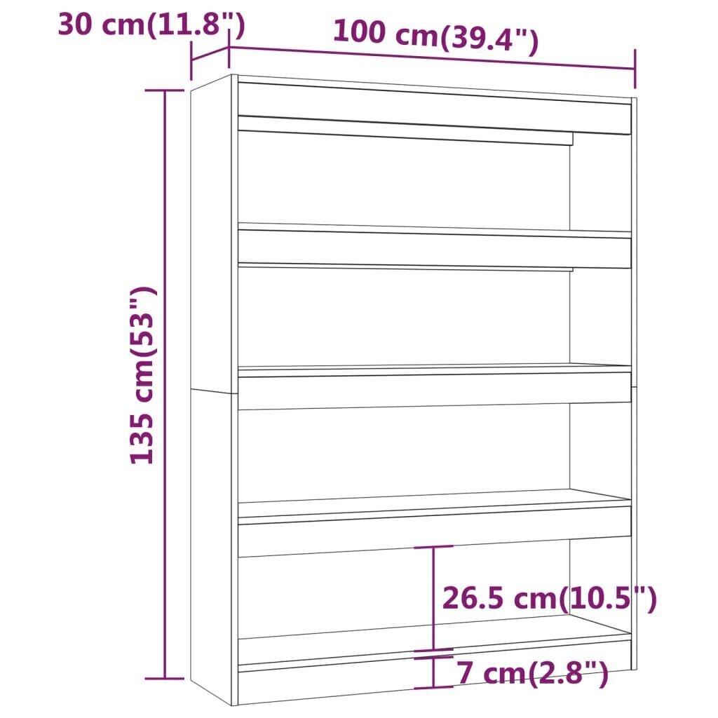 vidaXL raamaturiiul/ruumijagaja, must, 100 x 30 x 135 cm цена и информация | Riiulid | kaup24.ee