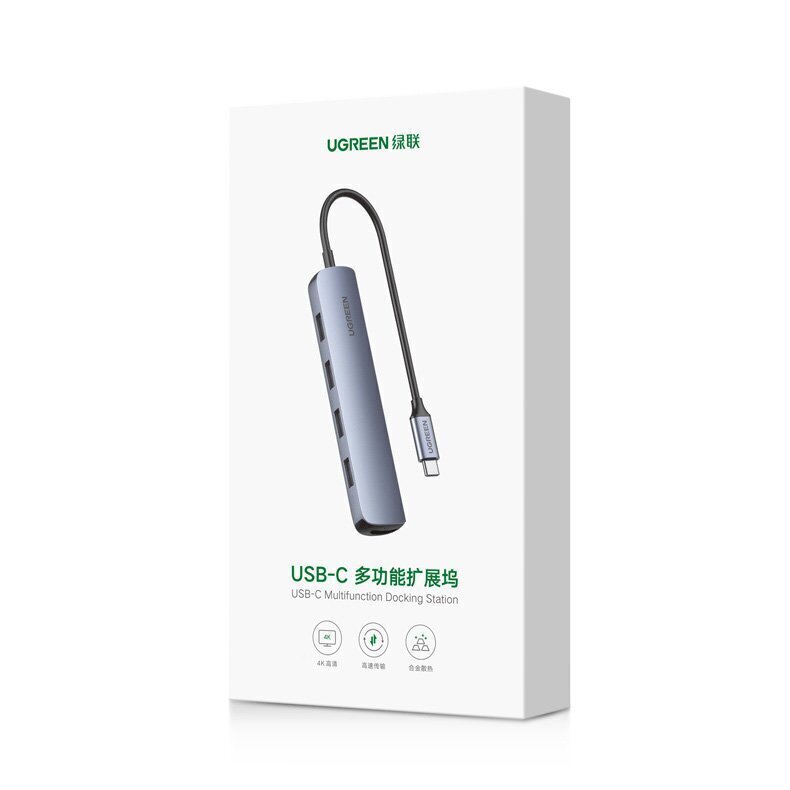 Ugreen adapter USB Type C - HDMI / 4 x USB gray (CM417) hind ja info | USB jagajad, adapterid | kaup24.ee