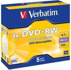 Matrix DVD+RW SERL Verbatim 4,7 GB 4x, 5 ühikut, Jewel hind ja info | Vinüülplaadid, CD, DVD | kaup24.ee