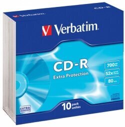 CD-R Verbatim 700 MB 1x-52x ekstra kaitsepind, 10 ühikut, õhuke hind ja info | Vinüülplaadid, CD, DVD | kaup24.ee