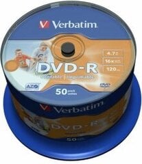 Matricas DVD-R AZO Verbatim 4.7GB 16x Wide Printable non ID,50 Pack Spindle hind ja info | Vinüülplaadid, CD, DVD | kaup24.ee