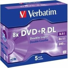 Matrix DVD+R DL Verbatim 8,5 GB Double Layer 8x AZO, 5 ühikut, Jewel цена и информация | Виниловые пластинки, CD, DVD | kaup24.ee
