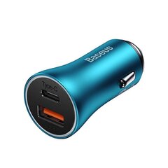 Baseus Golden Contactor Max car charger, USB + USB-C, 60W (blue) цена и информация | Зарядные устройства для телефонов | kaup24.ee