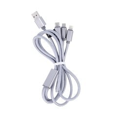 Maxlife 3in1 cable USB - Lightning + USB-C + microUSB 1,0 m 2,1A grey nylon hind ja info | Mobiiltelefonide kaablid | kaup24.ee